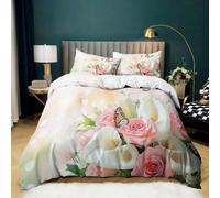 Fiori Copripiumino Matrimoniale 240x220 fiore rosa farfalla 3D Stampa Morbida Microfibra Biancheria da Letto con Cerniera per Bambini/Adulti 1 Copripiumino + 2 Federe 50x80 cm