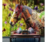 Fiori Da Giardino Freschi E Belli Cavalli Colorati 3D Carta Da Parati Seta Testurizzata Alta Qualità Soggiorno Divano Camera Letto Pranzo Casa Muro-350cm×256cm