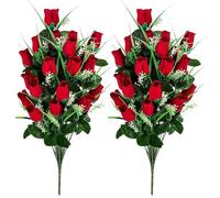 Fiori del cimitero artificiale per tomba, 2 pezzi di fiori commemorativi di rose a 24 teste, bellissimi fiori tomba del cimitero, decorazioni per tombe all'aperto per il cimitero, fiori del cimitero