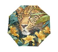 Fiori Della Giungla Leopardo Dei Cartoni Animati Ombrello Pieghevole Automatico Ombrelli Antivento Protezione UV da Viaggio per Bambini Ragazzi Ragazze