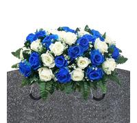 Fiori della sella del cimitero | Decorazione per tomba da esterno con rosa artificiale resistente ai raggi UV | Disposizioni per sella su lapide, per ricordare la festa della mamma, la festa del papà