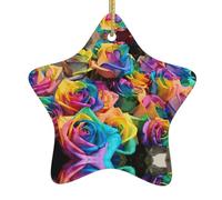 Fiori delle rose che stampano gli ornamenti cristiani dell'albero di Natale, ornamenti della stella della fattoria, Shap della stella di ceramica per la decorazione di festa