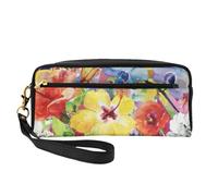 Fiori dell'orchidea del giglio dell'acquerello, Borsa per il trucco Borsa per cosmetici Borsa da viaggio portatile da toilette Astuccio in pelle per donne e ragazze