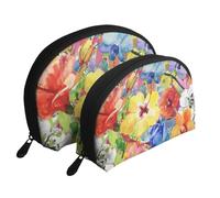 Fiori dell'orchidea del giglio dell'acquerello, Borsa per trucco a conchiglia Portamonete da donna Borsa da toilette piccola Borsa per cosmetici 2 pezzi
