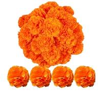 Fiori di calendula, fiori messicani in seta per Diwali, decorazione per la casa, matrimoni, feste, Halloween, per Pooja indiana (arancione, 30 pezzi)