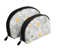Fiori di camomilla, Borsa per trucco a conchiglia Portamonete da donna Borsa da toilette piccola Borsa per cosmetici 2 pezzi
