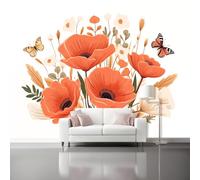 Fiori Di Campagna Carta Da Parati Farfalla Arancione Murale Seta Xxl Moderne Decorazione 250 X 175 Cm Per Decorazione Soggiorno Camera De Letto Sala Ufficio