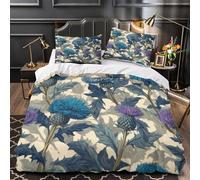 Fiori di cardo blu copripiumino Set di 3 Pezzi microfibra morbida stampa 3D con federe incluso federe Modello del giardino botanico Set Di Copripiumino for bambini e adolescenti Single（135x200cm）