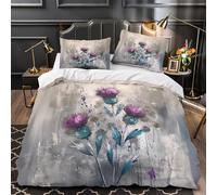 Fiori di cardo viola copripiumino Set di Biancheria da Letto morbida microfibra stampa di 3D con cerniera con federe Floreale astratto Set Di Copripiumino for bambini e adulti Single（135x200cm）