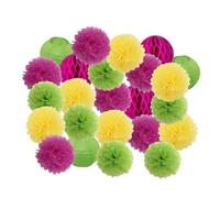 Fiori Di Carta 24 pezzi bomboniere da appendere pompon di carta for bambini e bambine compleanno blu scuro matrimonio eventi decorazione lanterne bianche(Green Rose Yellow,Small-8inch(20cm))