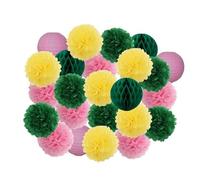 Fiori Di Carta 24 pezzi bomboniere da appendere pompon di carta for bambini e bambine compleanno blu scuro matrimonio eventi decorazione lanterne bianche(Pink Green Yellow,Small-8inch(20cm))