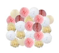 Fiori Di Carta 24 pezzi bomboniere da appendere pompon di carta for bambini e bambine compleanno blu scuro matrimonio eventi decorazione lanterne bianche(Pink Beige Set,Small-8inch(20cm))