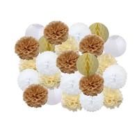 Fiori Di Carta 24 pezzi bomboniere da appendere pompon di carta for bambini e bambine compleanno blu scuro matrimonio eventi decorazione lanterne bianche(Beige Khaki Set,Small-8inch(20cm))