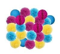 Fiori Di Carta 24 pezzi bomboniere da appendere pompon di carta for bambini e bambine compleanno blu scuro matrimonio eventi decorazione lanterne bianche(Blue Rose Yellow,Small-8inch(20cm))