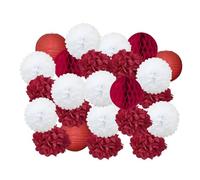 Fiori Di Carta 24 pezzi bomboniere da appendere pompon di carta for bambini e bambine compleanno blu scuro matrimonio eventi decorazione lanterne bianche(Red Set,Small-8inch(20cm))