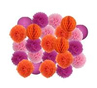 Fiori Di Carta 24 pezzi bomboniere da appendere pompon di carta for bambini e bambine compleanno blu scuro matrimonio eventi decorazione lanterne bianche(Rose Pink Orange,Small-8inch(20cm))