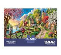 Fiori di ciliegio Cartone Spesso 1000 Pezzi Del Puzzle Gioco Di Puzzle Casa campagna con Enigma Per Lo Stress Relief E Da Viaggio, Un Grande Enigma Del Regalo Di Natale 52x38cm/1000pcs
