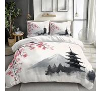 Fiori Di Ciliegio In Stile Giapponese Tempio Set Copripiumino 3 Pezzi 150x200cm 3D Stampa Copripiumino Set Di Biancheria Da Letto Con Cerniera E Federe Microfibra Morbido Per Bambini Copripiumino