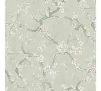 Livingwalls Hot Spots carta da parati in tessuto non tessuto Floral 10,05 m x 0,53 m - verde, bianco, grigio, metallizzato - carta da parati strutturata - 781991