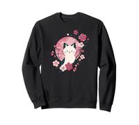 Fiori di ciliegio rosa primavera Sakura con gatto carino Felpa