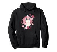 Fiori di ciliegio rosa primavera Sakura con gatto carino Felpa con Cappuccio