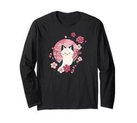 Fiori di ciliegio rosa primavera Sakura con gatto carino Maglia a Manica