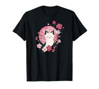 Fiori di ciliegio rosa primavera Sakura con gatto carino Maglietta