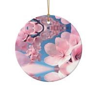 Fiori di ciliegio rosa stampa Natale collega regali per amici famiglia circolare ceramica natale appeso ornamenti per la decorazione dell'albero