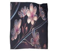 Fiori di ciliegio traslucidi Tiro Bambini Coperta Stampa 3D Stamen d'oro Peluche Microfibra Per Tutte Le Stagioni Coperta Da Viaggio Leggera Per Divano Letto E Divano Per Adulti 70x80inch(180x200cm)