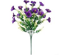 Fiori di eucalipto artificiali in seta resistente ai raggi UV, 36 cm, viola | Design realistico di eucalipto, accenti di gloria mattutina, estetica naturale, lunghezza 36 cm, tonalità rosso viola intenso