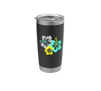 Fiori di ibisco giallo turchese Bicchiere termico in acciaio inox doppia parete