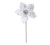 Fiori di magnolia artificiali per albero di Natale e decorazioni natalizie, in flanella e acrilico, con steli in filo di ferro per un uso duraturo e flessibile (bianco)