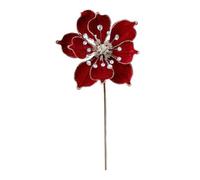 Fiori di magnolia artificiali per albero di Natale e decorazioni per la casa delle vacanze, con struttura in flanella e acrilico, steli in filo di ferro robusti per un uso duraturo (rosso)