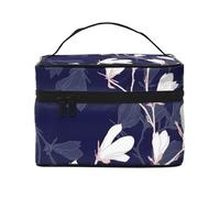 Fiori di magnolia blu navyBorsa per il trucco, borsa cosmetica portatile per donna - Organizer da viaggio per cosmetici, regalo per momenti speciali
