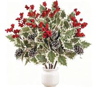 Fiori di Natale Artificiali Confezione da 6 con Pigne e Bacche in Schiuma e Seta