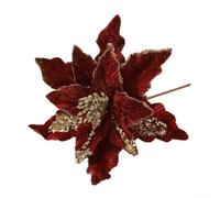Fiori di Natale artificiali in stoffa per decorazioni festive, stelo flessibile, ornamenti per le vacanze in bianco rosso vino verde scuro (vino rosso)