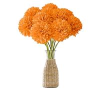 Fiori di Ortensia Artificiale, 12 Pezzi di Fiori di Palla di crisantemo di Seta, Bouquet Di Ortensia Finte, Ortensie Artificiali con steli, per Bouquet di Nozze, Casa, Giardino, Ufficio (Arancia)