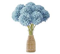Fiori di Ortensia Artificiale, 12 Pezzi di Fiori di Palla di crisantemo di Seta, Bouquet Di Ortensia Finte, Ortensie Artificiali con steli, per Bouquet di Nozze, Casa, Giardino, Ufficio (Azzurro)