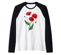 Fiori di Papavero Rosso Natura botanico Floreale Maglia con Maniche Raglan