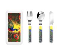 Fiori di pavone Stoviglie per bambini Set da 3 pezzi, coltello riutilizzabile, forchetta e cucchiaio, stoviglie portatili per la protezione degli alimenti per bambini