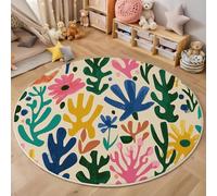 Fiori Di Piante Astratte Tappeto Salotto E Camera Da Letto a Pelo Corto, Graffiti Disegnati A Mano Alfombras Redondas, Antideslizante Alfombra Redondas Para Cocina Habitacion (80cm, Multicolore )