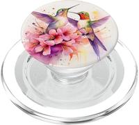Fiori di pittura ad acquerello floreale colibrì viola rosa PopSockets PopGrip per MagSafe