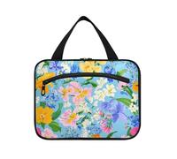 Fiori di primavera Orchidea Pansy Giacinti Blu appeso viaggio borsa per il trucco per le donne con gancio, design compatto kit borsa per accessori da viaggio per le donne bolso de mano para hombre L