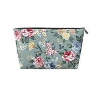 Fiori Di Rosa Su Sfondo Verde, Borsa da toilette Borsa per trucco Borsa per cosmetici Borsa da toilette da viaggio portatile