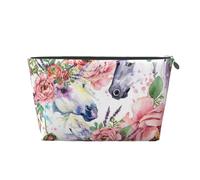 Fiori di rose di cavallo dell'acquerello, Borsa da toilette Borsa per trucco Borsa per cosmetici Borsa da toilette da viaggio portatile