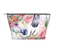 Fiori di rose di cavallo dell'acquerello, Borsa da toilette Borsa per trucco Borsa per cosmetici Borsa da toilette da viaggio portatile