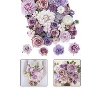 Fiori di seta artificiale viola mix rose dalia con steli per idee artigianali