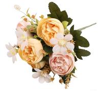 Fiori di seta, bouquet di rose artificiali, camelia e crisantemo, decorazione per la casa di nozze, 29 cm, composizione floreale in stile europeo (K)