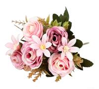 Fiori di seta, bouquet di rose artificiali, camelia e crisantemo, decorazione per la casa di nozze, 29 cm, composizione floreale in stile europeo (P)
