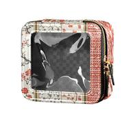 Fiori di stile cinese elegante striscia rossa mini borsa trasparente per il trucco borsa trasparente per la cura della pelle mini contenitori per il trucco per le donne